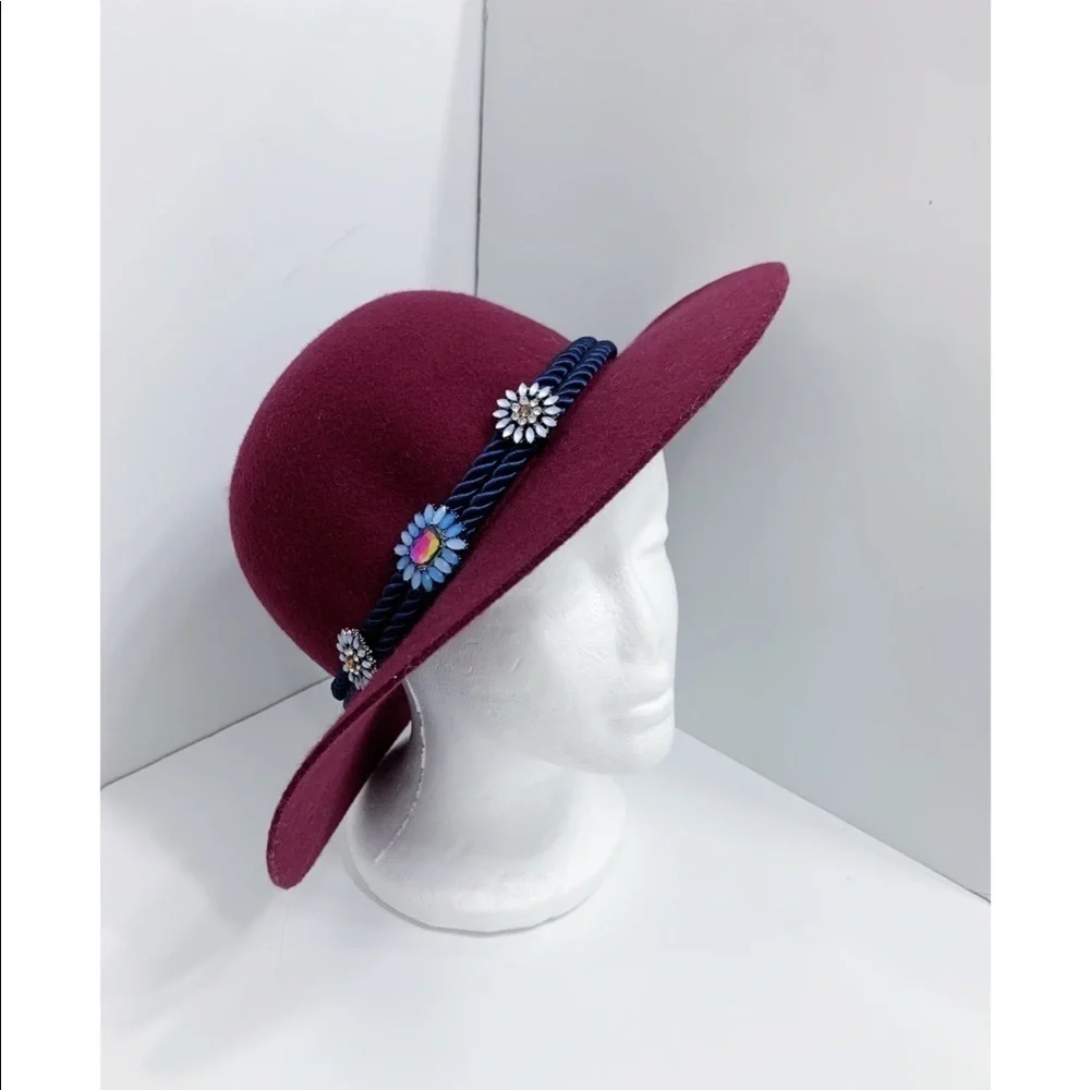 Zara Burgundy Wide Brim Wool Hat. Sz. Medium
